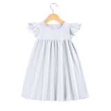 Baby dresses Boutique Kids Ruffle Pearl Dress little girls dresses Cotton Toddler Girls Smocked Flutter Sleeve Blank Dress