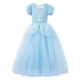 Girl Fluffy Princess Ball Gown Kids Tulle Lace Shoudlerless Performance Dress Cinderella Gorgeous Blue Costumes Halloween Party