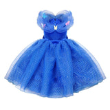 Girl Fluffy Princess Ball Gown Kids Tulle Lace Shoudlerless Performance Dress Cinderella Gorgeous Blue Costumes Halloween Party