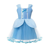 Girl Fluffy Princess Ball Gown Kids Tulle Lace Shoudlerless Performance Dress Cinderella Gorgeous Blue Costumes Halloween Party