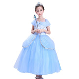 Girl Fluffy Princess Ball Gown Kids Tulle Lace Shoudlerless Performance Dress Cinderella Gorgeous Blue Costumes Halloween Party