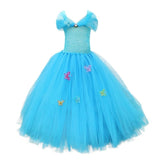 Girl Fluffy Princess Ball Gown Kids Tulle Lace Shoudlerless Performance Dress Cinderella Gorgeous Blue Costumes Halloween Party