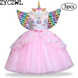 New Girls Dress 3pcs Kids Dresses For Girl Unicorn Party Dress Christmas Carnival Costume Child Princess Dress 3 5 6 8 9 10 Year