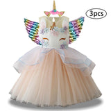 New Girls Dress 3pcs Kids Dresses For Girl Unicorn Party Dress Christmas Carnival Costume Child Princess Dress 3 5 6 8 9 10 Year