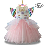 New Girls Dress 3pcs Kids Dresses For Girl Unicorn Party Dress Christmas Carnival Costume Child Princess Dress 3 5 6 8 9 10 Year