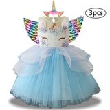 New Girls Dress 3pcs Kids Dresses For Girl Unicorn Party Dress Christmas Carnival Costume Child Princess Dress 3 5 6 8 9 10 Year