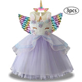 New Girls Dress 3pcs Kids Dresses For Girl Unicorn Party Dress Christmas Carnival Costume Child Princess Dress 3 5 6 8 9 10 Year