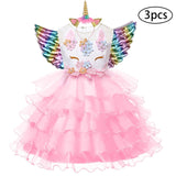 New Girls Dress 3pcs Kids Dresses For Girl Unicorn Party Dress Christmas Carnival Costume Child Princess Dress 3 5 6 8 9 10 Year