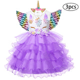 New Girls Dress 3pcs Kids Dresses For Girl Unicorn Party Dress Christmas Carnival Costume Child Princess Dress 3 5 6 8 9 10 Year