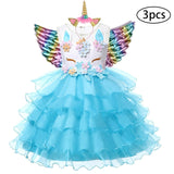 New Girls Dress 3pcs Kids Dresses For Girl Unicorn Party Dress Christmas Carnival Costume Child Princess Dress 3 5 6 8 9 10 Year