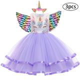New Girls Dress 3pcs Kids Dresses For Girl Unicorn Party Dress Christmas Carnival Costume Child Princess Dress 3 5 6 8 9 10 Year