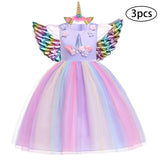 New Girls Dress 3pcs Kids Dresses For Girl Unicorn Party Dress Christmas Carnival Costume Child Princess Dress 3 5 6 8 9 10 Year