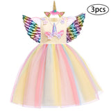 New Girls Dress 3pcs Kids Dresses For Girl Unicorn Party Dress Christmas Carnival Costume Child Princess Dress 3 5 6 8 9 10 Year