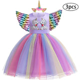 New Girls Dress 3pcs Kids Dresses For Girl Unicorn Party Dress Christmas Carnival Costume Child Princess Dress 3 5 6 8 9 10 Year