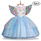 New Girls Dress 3pcs Kids Dresses For Girl Unicorn Party Dress Christmas Carnival Costume Child Princess Dress 3 5 6 8 9 10 Year