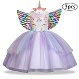 New Girls Dress 3pcs Kids Dresses For Girl Unicorn Party Dress Christmas Carnival Costume Child Princess Dress 3 5 6 8 9 10 Year