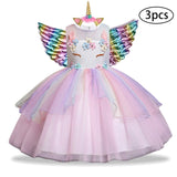 New Girls Dress 3pcs Kids Dresses For Girl Unicorn Party Dress Christmas Carnival Costume Child Princess Dress 3 5 6 8 9 10 Year