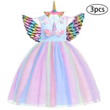 New Girls Dress 3pcs Kids Dresses For Girl Unicorn Party Dress Christmas Carnival Costume Child Princess Dress 3 5 6 8 9 10 Year