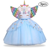 New Girls Dress 3pcs Kids Dresses For Girl Unicorn Party Dress Christmas Carnival Costume Child Princess Dress 3 5 6 8 9 10 Year