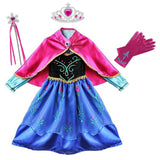 Princess Anna Party Supplies Cosplay Costume for Girls Carnival Kids Dress up Clothing Halloween Birthday Fancy Snow Queen Dress