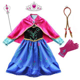 Princess Anna Party Supplies Cosplay Costume for Girls Carnival Kids Dress up Clothing Halloween Birthday Fancy Snow Queen Dress